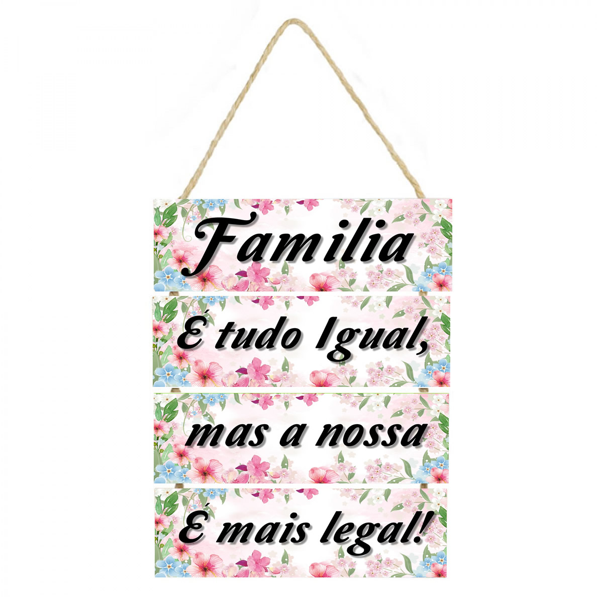 moldura 4 placas Placa decorativa em mdf e corda frase  nossa familia cod 039